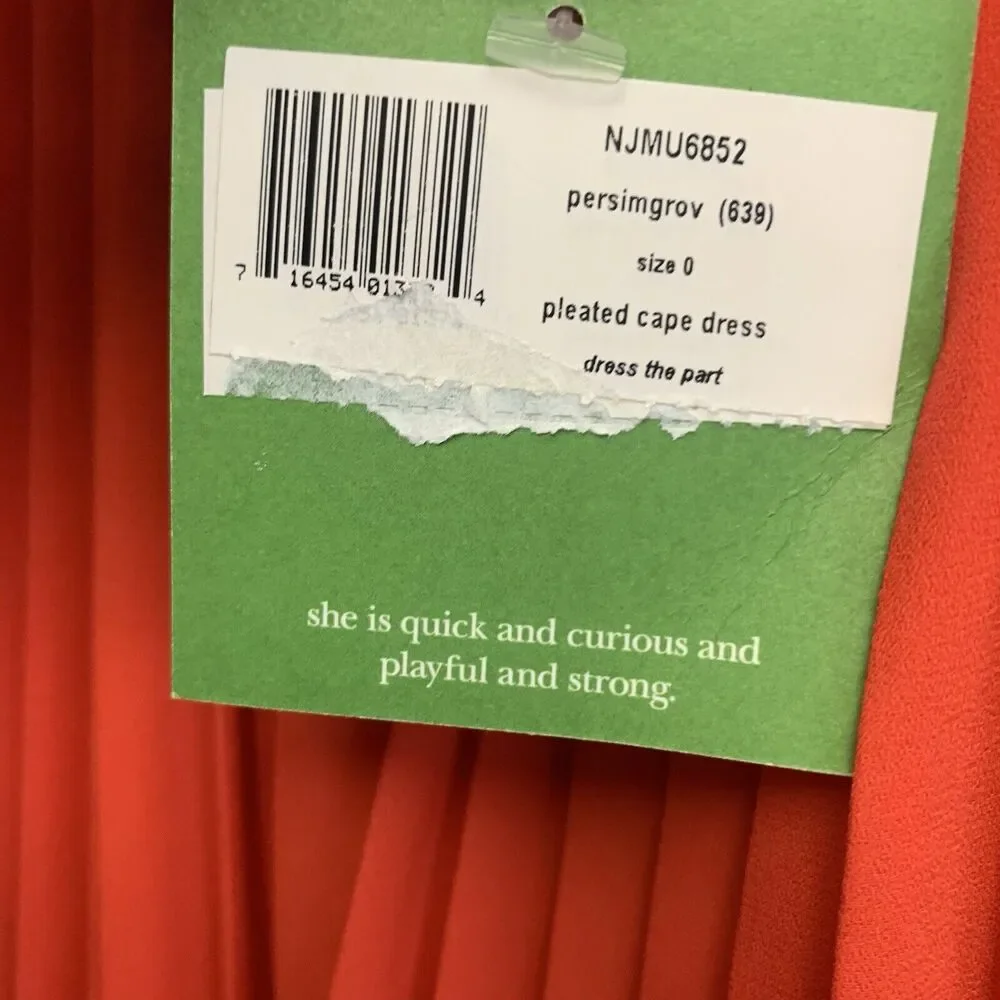 Kate Spade Pleated Cape Dress Persimmon Grove Size 0 NWT